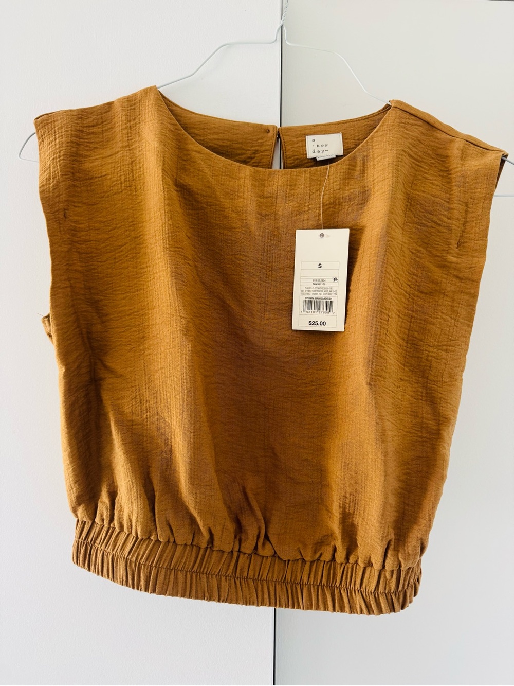 a new day Mustard Brown Textured Sleeveless Elastic-Hem crop top